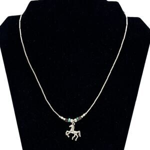 Handmade Liquid Silver Native American Horse Pendant Turquoise Hematite Necklace